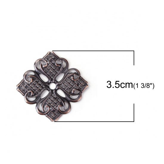 Picture of Iron Based Alloy Embellishments Flower Antique Copper Filigree 35mm(1 3/8") x 35mm(1 3/8"), 50 PCs