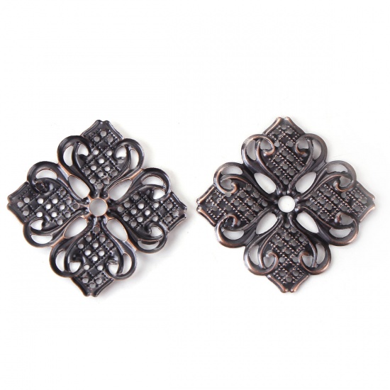 Picture of Iron Based Alloy Embellishments Flower Antique Copper Filigree 35mm(1 3/8") x 35mm(1 3/8"), 50 PCs