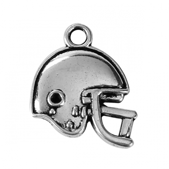 Picture of Zinc Based Alloy Sport Charms Helmet Antique Silver Color (Can Hold ss6 Pointed Back Rhinestone) 20mm x 18mm, 30 PCs
