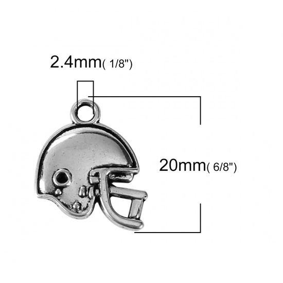 Immagine di Lega di Zinco Sport Charms Elmetto Argento Antico (può tenere ss6 Strass Appuntito Indietro) 20mm x 18mm , 30 Pz