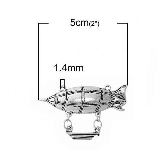 Immagine di Lega di Zinco Steampunk Connettore Accessori Astronave Argento Antico 50mm x 34mm, 5 Pz