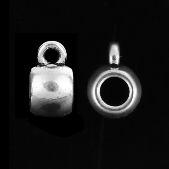 Immagine di Lega di Zinco Perline Bails Perline Tondo Argento Antico 10mm x 5mm, 100 Pz