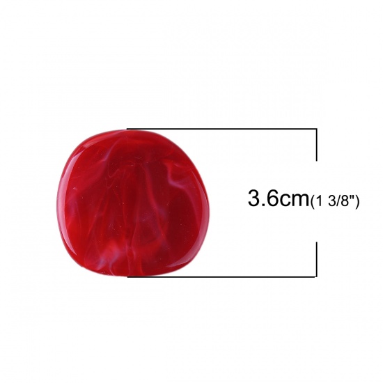 Immagine di Resina Separatori Perline Irregolare Colore di Vino Rosso Tondo Disegno Effetto Marmo Circa 36mm x 36mm, Foro: Circa 1.6mm, 10 Pz