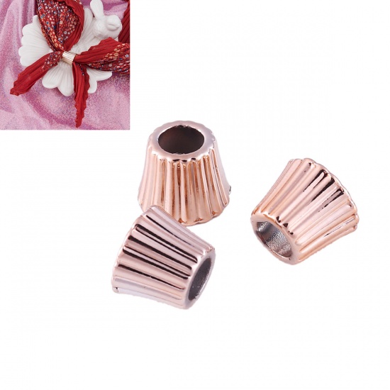 Picture of Acrylic Bails For Wrap Scarf Cone Light Rose Gold Stripe 12mm( 4/8") x 10mm( 3/8"), 50 PCs