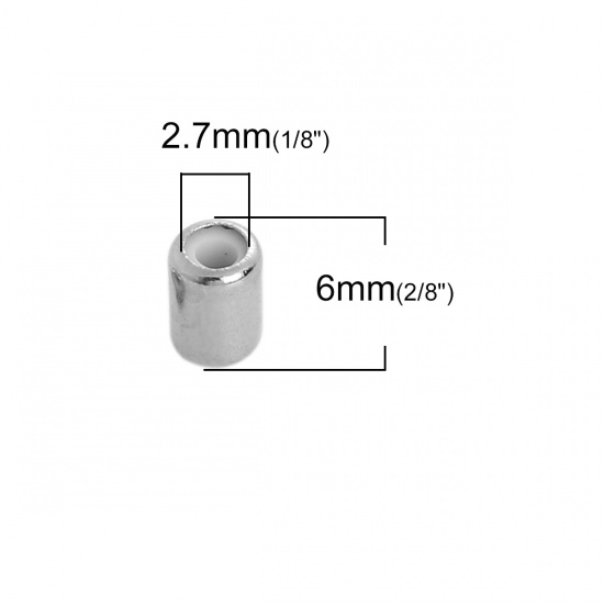Immagine di Ottone Separatori Perle Fermaglio Scorrevole e Con Nucleo in Silicone Regolabile Cilindrico Tono Argento Circa 6mm x 4mm, Foro:Circa 2.7mm, 20 Pz                                                                                                             