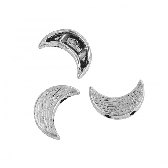 Picture of Zinc Based Alloy Spacer Beads Two Hole Half Moon Antique Silver Color 12mm x 8mm, Hole: Approx 1.4mm, 100 PCs