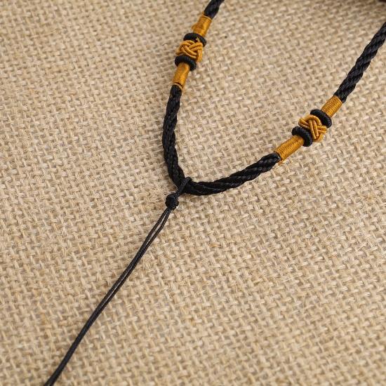 Picture of Polyester Braided String Cord Necklace Black Adjustable 61.5cm(24 2/8") long - 46cm(18 1/8") long, 5 PCs