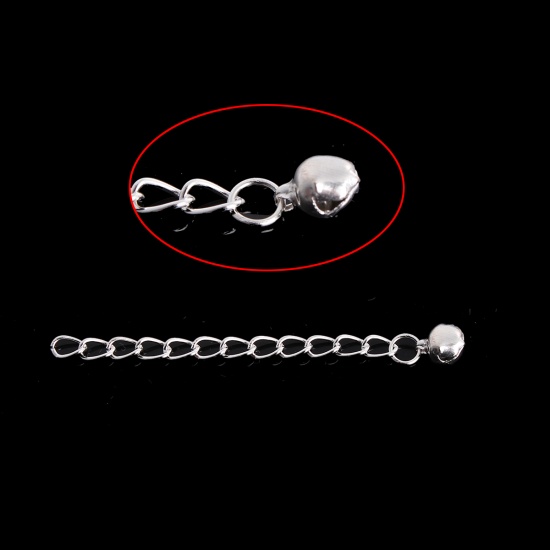 Picture of Iron Based Alloy Extender Chain For Jewelry Necklace Bracelet Silver Plated Bell 6cm(2 3/8") long, Usable Chain Length: 5cm, 50 PCs