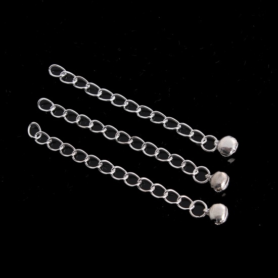 Image de Chaînes d'Extension pour Collier Bracelet en Alliage de Fer Argenté Cloches 60mm long, Longueur de Chaîne Utilisable: 5cm, 50 Pcs