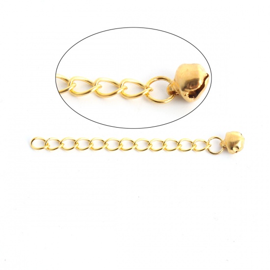 Image de Chaînes d'Extension pour Collier Bracelet en Alliage de Fer Doré Cloches 60mm long, Longueur de Chaîne Utilisable: 5cm, 50 Pcs