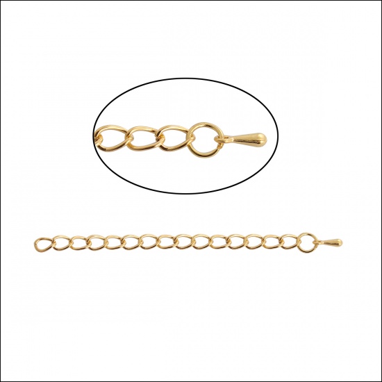 Immagine di Lega di Ferro Estensione Catene Oro Placcato Goccia 8cm Lunghezza, Lunghezza catena utile: 7cm, 50 Pz