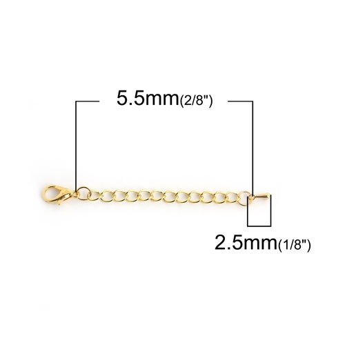 Immagine di Lega di Ferro Estensione Catene Oro Placcato Goccia 7.5cm Lunghezza, Lunghezza catena utile: 5cm, 10 Pz