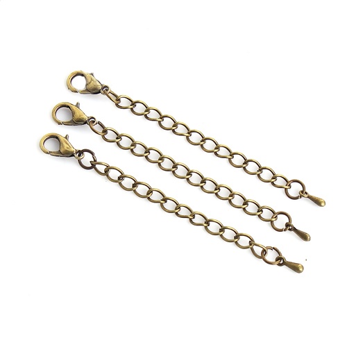 Immagine di Lega di Ferro Estensione Catene Bronzo Antico Goccia 7.5cm Lunghezza, Lunghezza catena utile: 5cm, 10 Pz