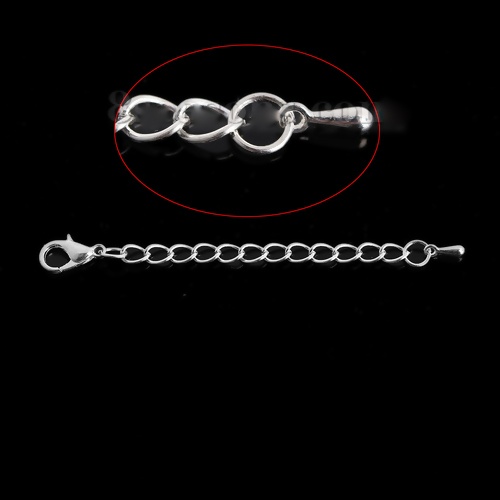 Bild von Eisenlegierung Verlängerungskette Extender Kette Für Halskette oder Armband Versilbert Tropfen 7.5cm lang, Nutzbare Kettenlänge: 5cm, 10 Strange