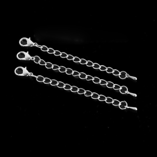 Immagine di Lega di Ferro Estensione Catene Argento Placcato Goccia 7.5cm Lunghezza, Lunghezza catena utile: 5cm, 10 Pz