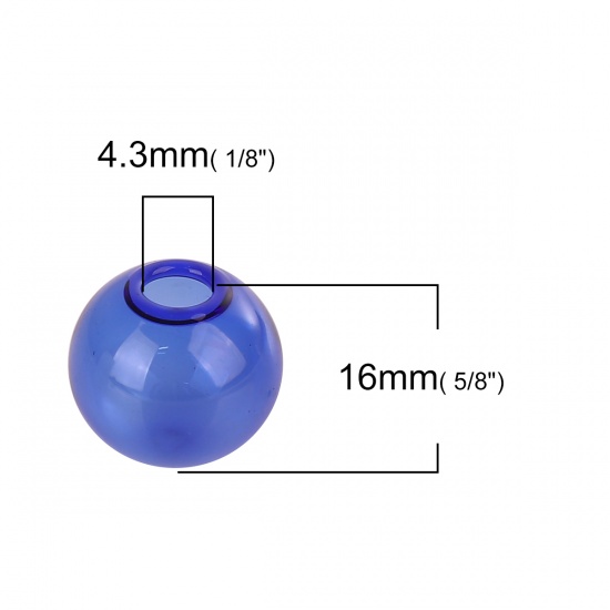 Bild von Glaskugel Flasche Für Ohrring Ring Halskette Einzeln Loch Rund Blau 16mm D., 4 Stück