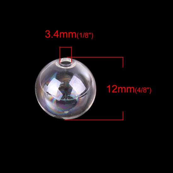 Bild von Transparent Glaskugel Flasche Für Ohrring Ring Halskette Einzeln Loch Rund AB Farbe 12mm D., 4 Stück