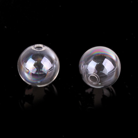 Bild von Transparent Glaskugel Flasche Für Ohrring Ring Halskette Einzeln Loch Rund AB Farbe 12mm D., 4 Stück