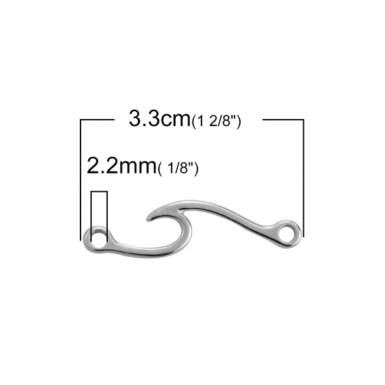 Изображение Цинковый Сплав Коннекторы Фурнитуры Волна Серебряный Тон 33мм x 9мм, 50 ШТ