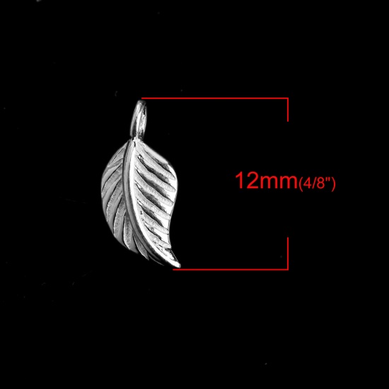 Picture of Sterling Silver Charms Silver Leaf 12mm( 4/8") x 5mm( 2/8"), 2 Grams (Approx 6 PCs)