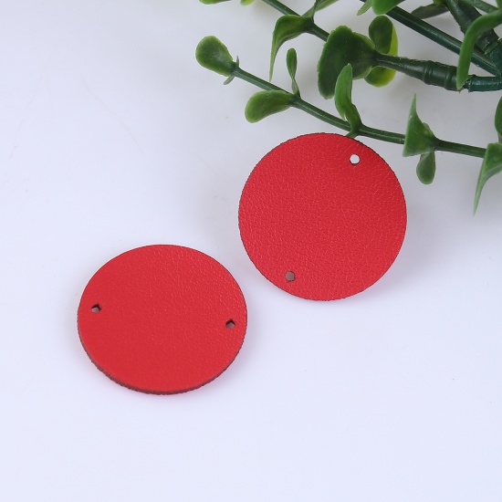 Picture of Faux Leather Connectors Round Red 28mm Dia, 20 PCs