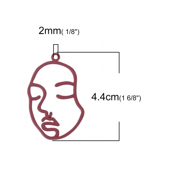 Picture of Zinc Based Alloy Pendants Face Wine Red Mask 44mm(1 6/8") x 27mm(1 1/8"), 10 PCs