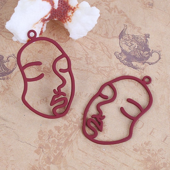 Picture of Zinc Based Alloy Pendants Face Wine Red Mask 44mm(1 6/8") x 27mm(1 1/8"), 10 PCs