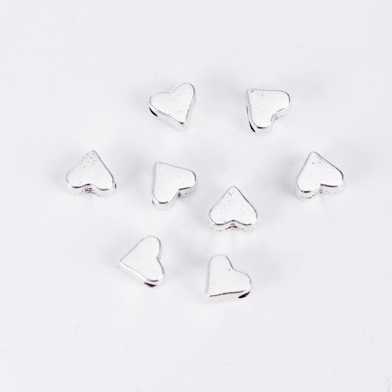 Picture of Zinc Based Alloy Spacer Beads Heart Antique Silver Color 6mm x 5mm, Hole: Approx 1.2mm, 200 PCs
