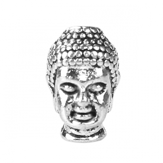 Bild von Zinklegierung 3D Perlen Buddha Antiksilber 13mm x 8mm, Loch:ca. 1.8mm, 30 Stück