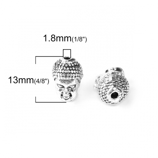 Picture of Zinc Based Alloy 3D Beads Buddha Antique Silver Color 13mm x 8mm, Hole: Approx 1.8mm, 30 PCs