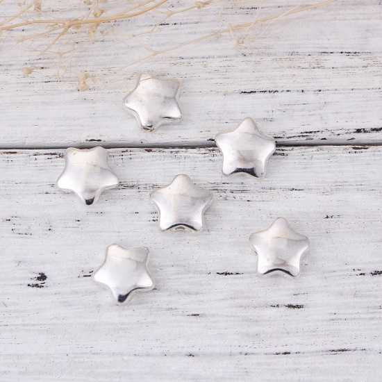 Picture of Zinc Based Alloy Spacer Beads Pentagram Star Silver Plated 11mm x 10mm, Hole: Approx 1mm, 50 PCs