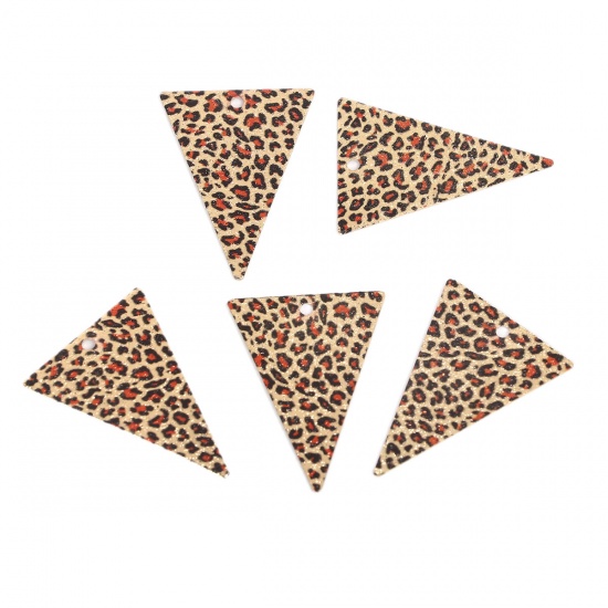Picture of Brass Enamel Painting Charms Gold Plated Multicolor Triangle Leopard Print Sparkledust 25mm x 18mm, 10 PCs                                                                                                                                                    
