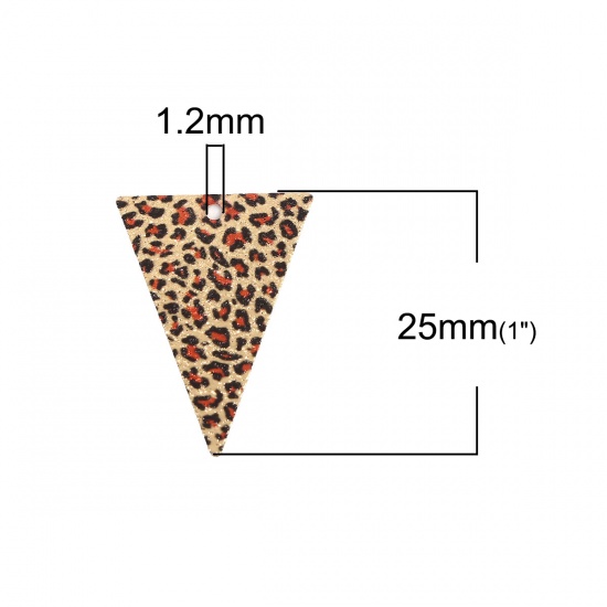 Picture of Copper Enamel Painting Charms Gold Plated Multicolor Triangle Leopard Print Sparkledust 25mm x 18mm, 10 PCs