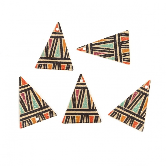 Picture of Copper Enamel Painting Charms Gold Plated Multicolor Triangle Sparkledust 25mm x 18mm, 10 PCs