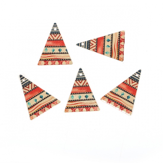 Picture of Brass Enamel Painting Charms Gold Plated Multicolor Triangle Stripe Sparkledust 25mm x 18mm, 10 PCs                                                                                                                                                           