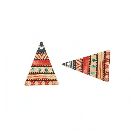 Picture of Copper Enamel Painting Charms Gold Plated Multicolor Triangle Stripe Sparkledust 25mm x 18mm, 10 PCs