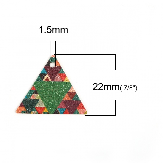 Picture of Copper Enamel Painting Charms Gold Plated Multicolor Triangle Sparkledust 22mm x 19mm, 10 PCs