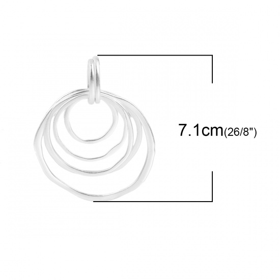 Picture of Zinc Based Alloy Pendants Circle Ring Matt Silver 71mm(2 6/8") x 53mm(2 1/8"), 1 Piece