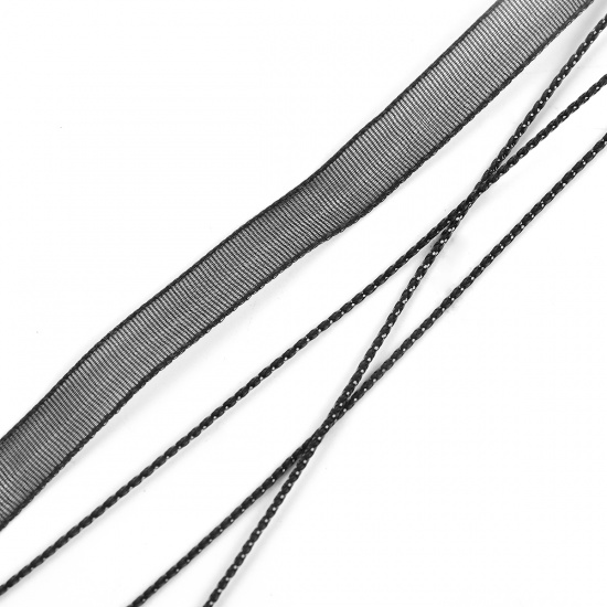 Immagine di Organza & Poliestere Stringa del CavoMultistrato Collana Nero lunghezza:44cm 10 Pz