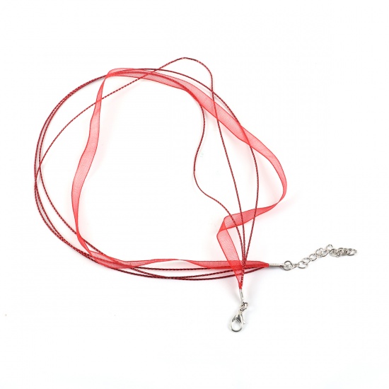 Picture of Organza Ribbon & Polyester Cord String Multilayer Layered Necklace Red 44cm(17 3/8") long, 10 PCs