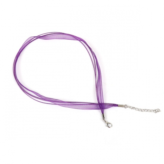 Picture of Organza Ribbon & Polyester Cord String Multilayer Layered Necklace Purple 44cm(17 3/8") long, 10 PCs
