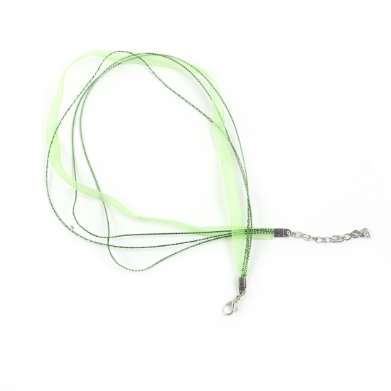 Picture of Organza Ribbon & Polyester Cord String Multilayer Layered Necklace Green 44cm(17 3/8") long, 10 PCs