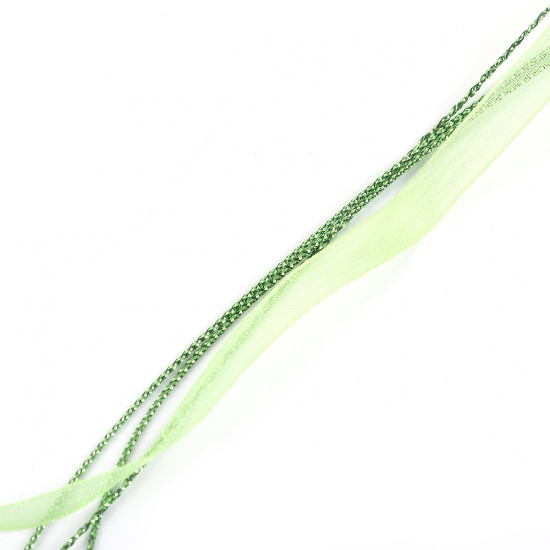 Picture of Organza Ribbon & Polyester Cord String Multilayer Layered Necklace Green 44cm(17 3/8") long, 10 PCs