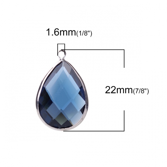 Immagine di Rame + Vetro Charms Goccia Blu Scuro Sfaccettato 22mm x 14mm, 5 Pz