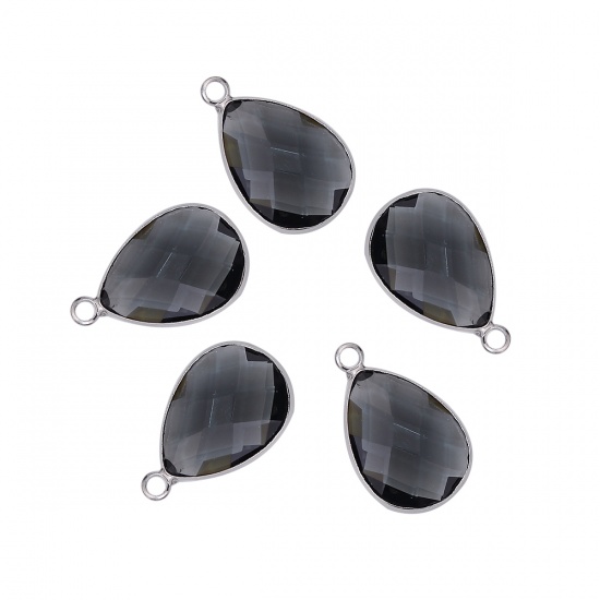 Immagine di Rame + Vetro Charms Goccia Nero Sfaccettato 22mm x 14mm, 5 Pz