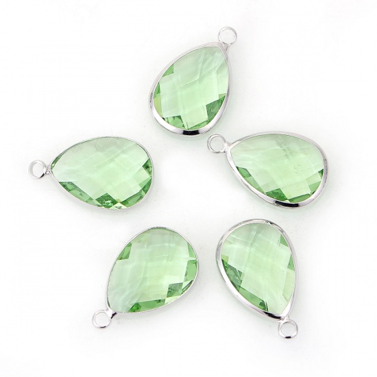 Immagine di Rame + Vetro Charms Goccia Verde Chiaro Sfaccettato 22mm x 14mm, 5 Pz