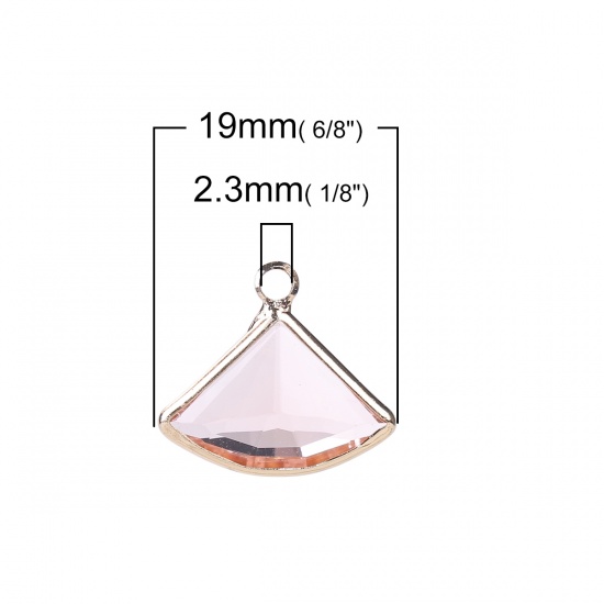 Picture of Copper & Glass Charms Fan-shaped Orange Faceted 19mm( 6/8") x 17mm( 5/8"), 5 PCs