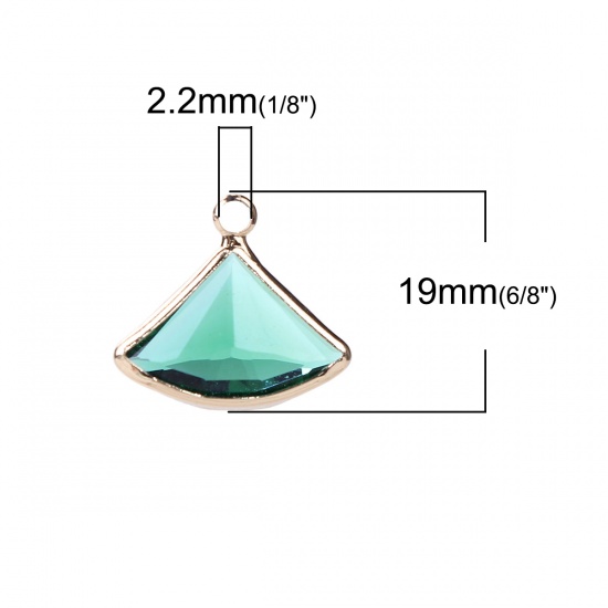 Picture of Copper & Glass Charms Fan-shaped Dark Green Faceted 19mm( 6/8") x 17mm( 5/8"), 5 PCs