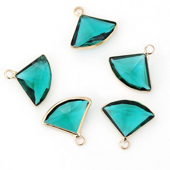 Picture of Copper & Glass Charms Fan-shaped Dark Green Faceted 19mm( 6/8") x 17mm( 5/8"), 5 PCs