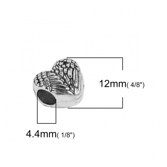 Picture of Zinc Based Alloy Spacer Beads Heart Antique Silver 12mm x 11mm, Hole: Approx 4.4mm, 20 PCs